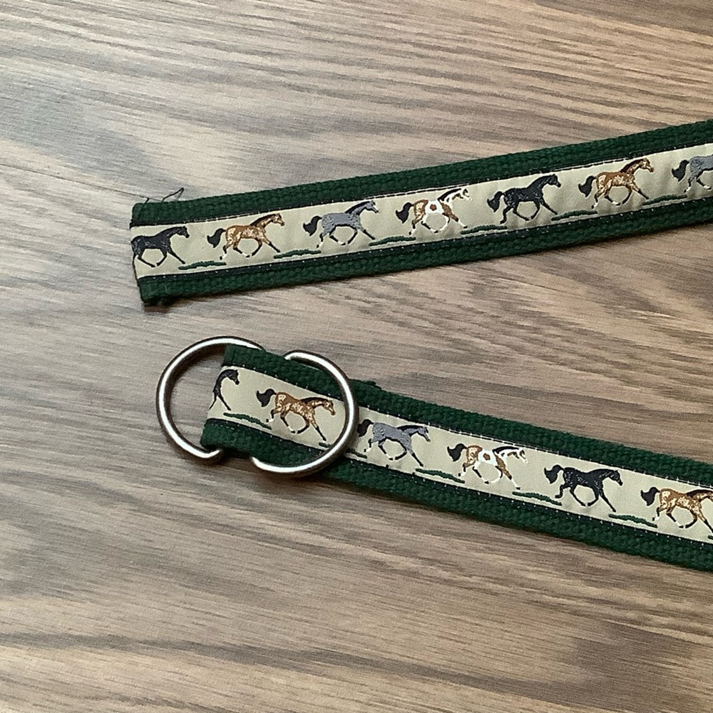 EQ Equestrian D-Ring Belt Women Size L Horses Fabric Green Beige 42.5” Long - Picture 4 of 7